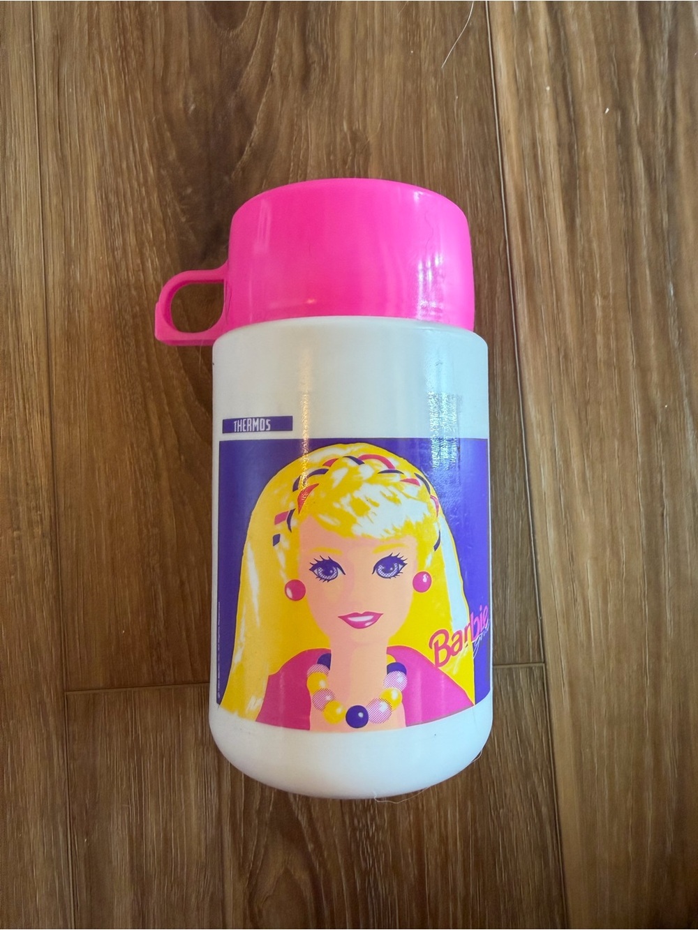Vintage Thermos Barbie Kids Bottle with Pink Lid